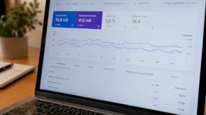 Imagen de un portátil con gráficas de Google Search Console.