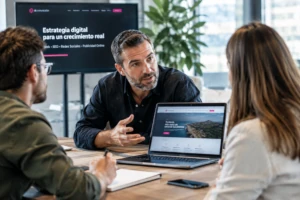 Profesionales reunidos para definir una estrategia digital y desarrollar activos comerciales.